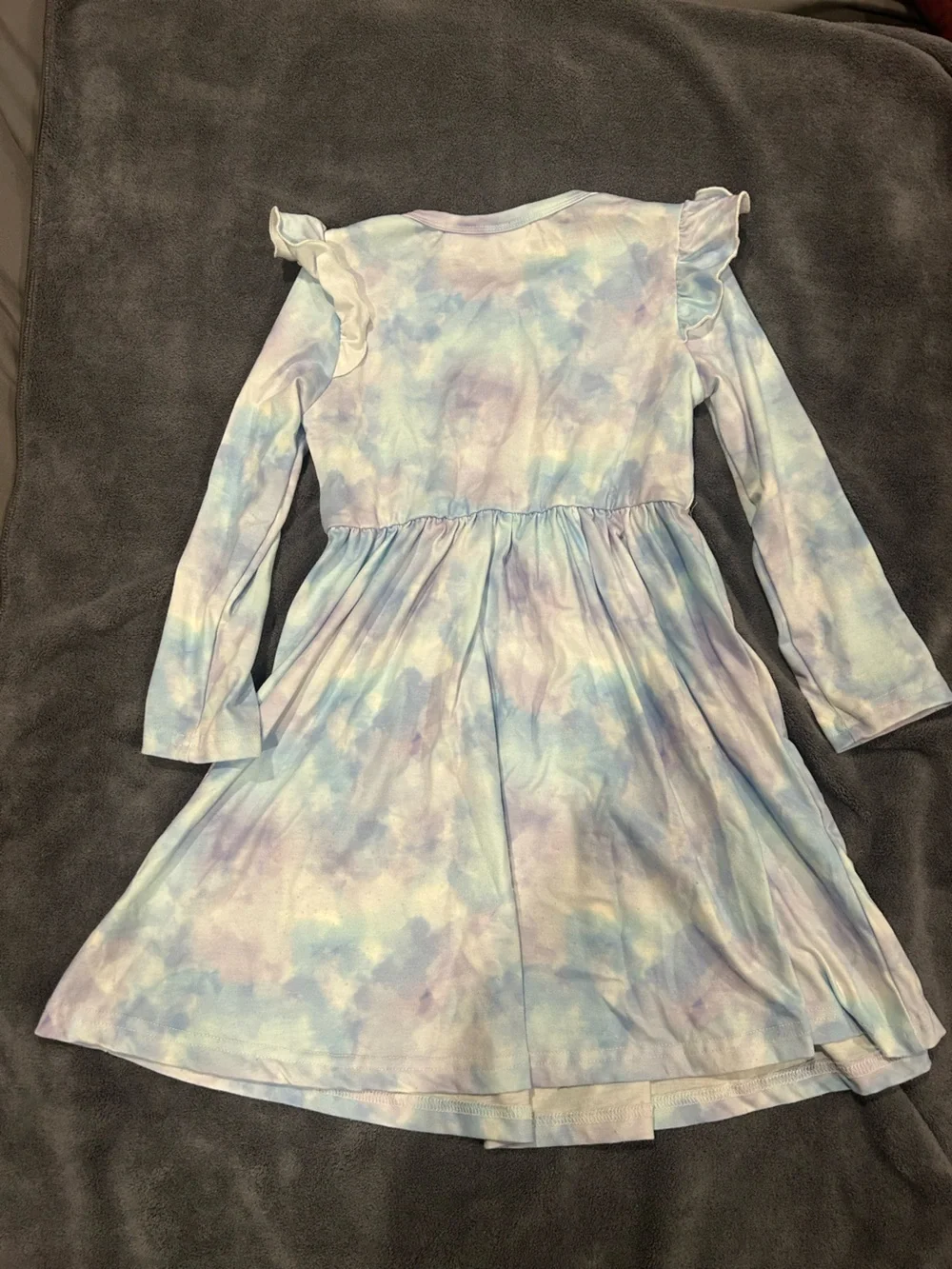 PatPat Girls' Frozen Elsa & Anna Tie-Dye Long Sleeve Dress - Light Blue/Purple